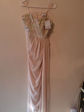 Badgley Mischka Blush Sequin Evening Dress